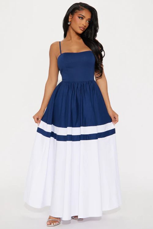 Susie Poplin Maxi Dress - Navy/combo