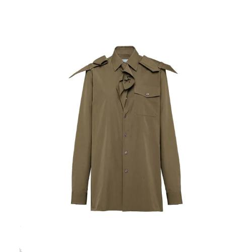 Prada Cotton Shirt with Epaulettes Shirt — Green