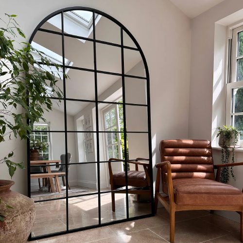 Full Length Extra Large Black Arched Metal Mirror

