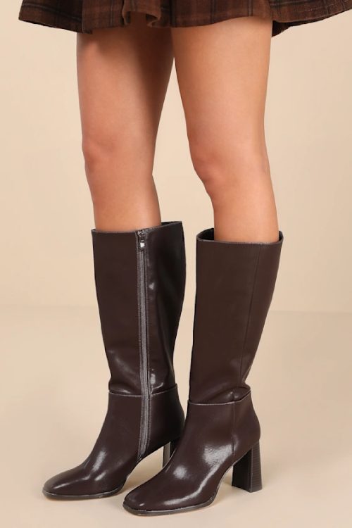 Reelee Chocolate Square Toe Knee-High Boots
