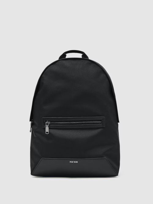Woven Zipped Backpack in Black
