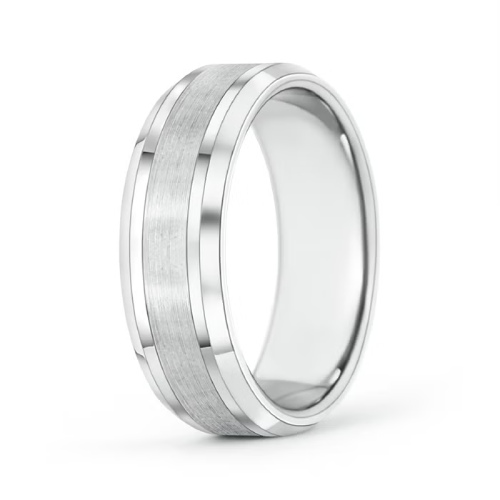 Brushed Finish Men's Plain Wedding Band with Beveled Edges

