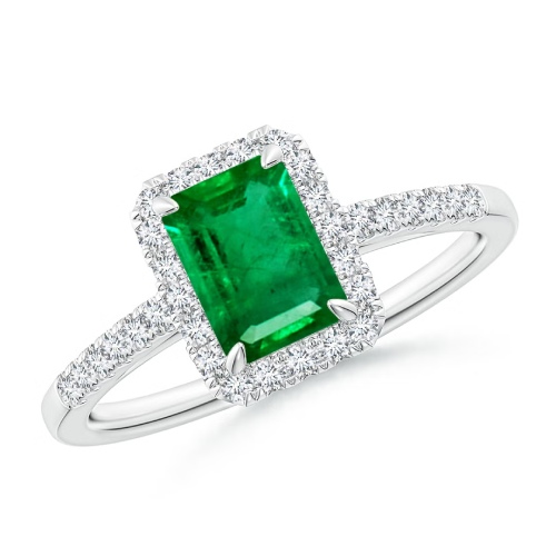 Emerald-Cut Emerald Engagement Ring with Diamond Halo
