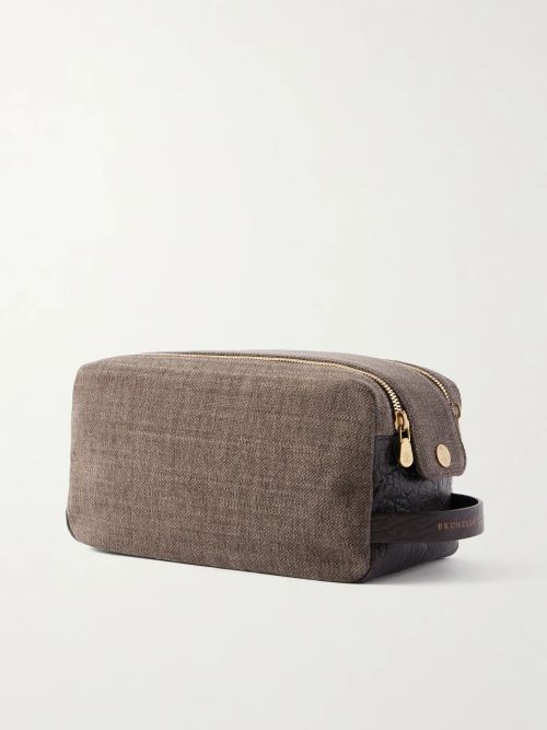 Leather-Trimmed Woven Wash Bag
