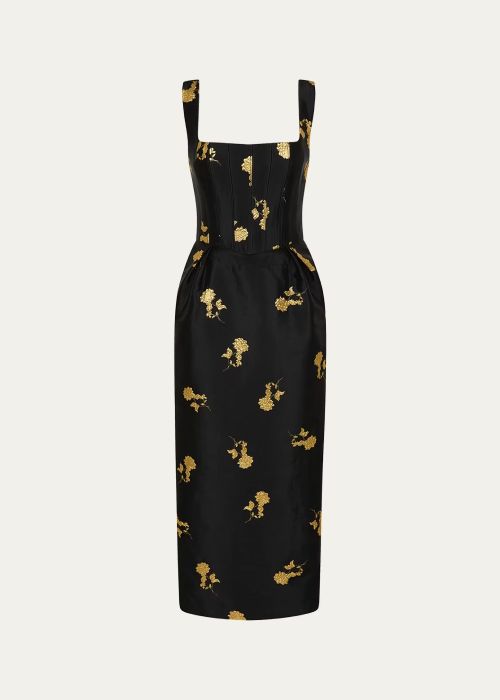 Mariya Floral Jacquard Midi Dress