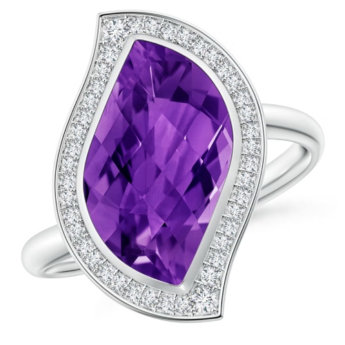 North-South Leaf-Shaped Amethyst Halo Ring
