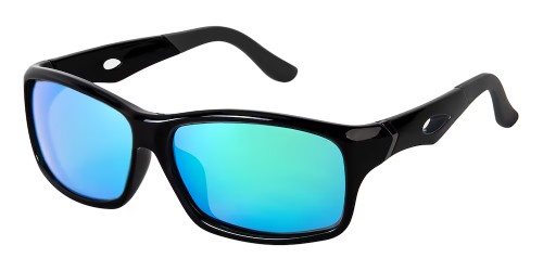 Rectangle Black Sunglasses with Green Mirrored Tinted Lenses - SUP0759