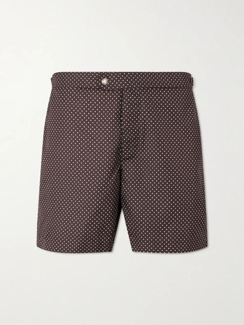 Straight-Leg Mid-Length Polka-Dot Swim Shorts

