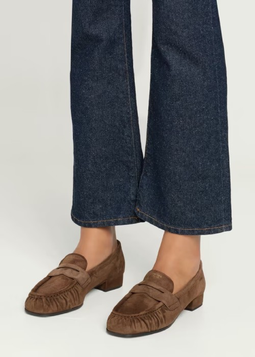 Suede Ruched-Toe Penny Loafers