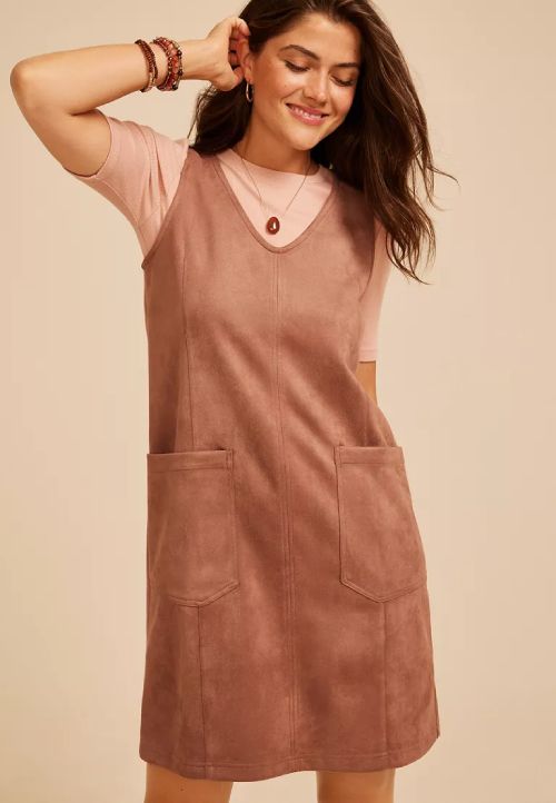bare faux suede shift dress
