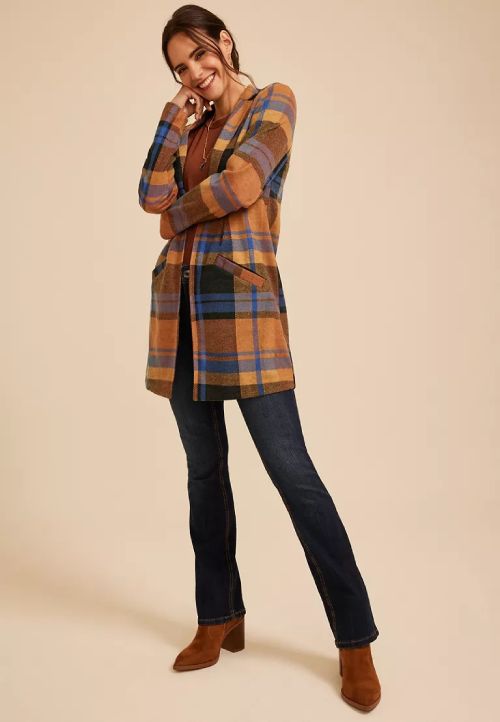 plaid longline blazer

